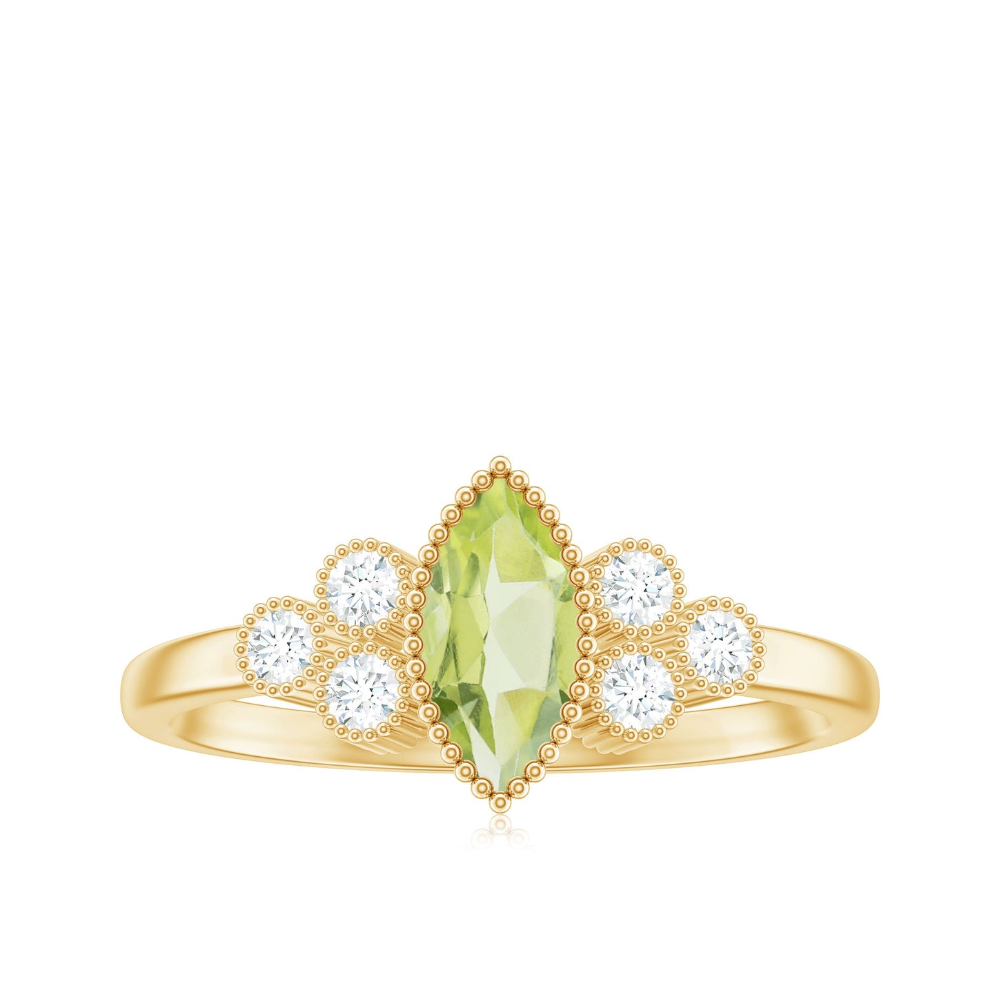 Natural 0.7 Carat Marquise Shape Peridot Engagement Ring with Diamond