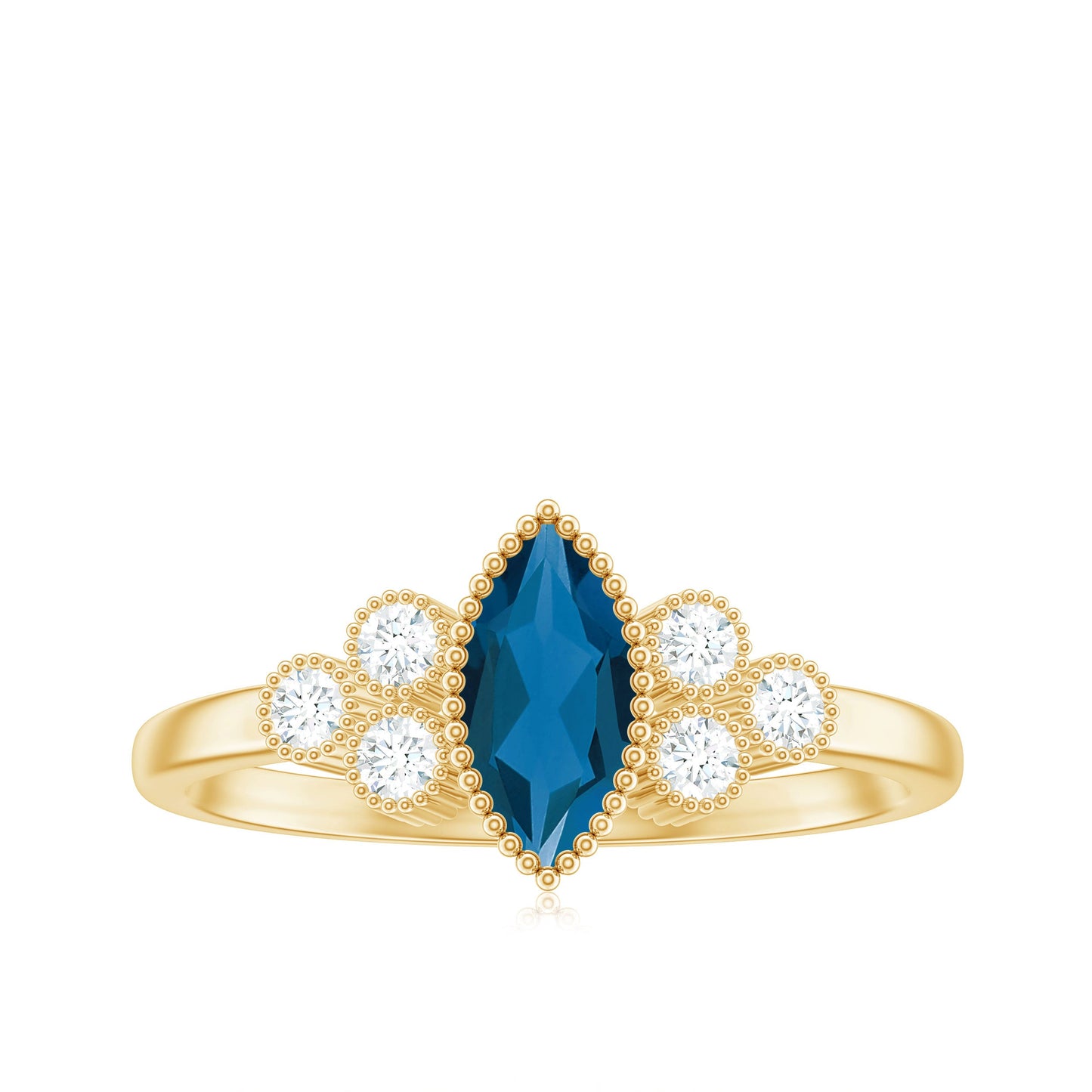London Blue Topaz Marquise Engagement Ring with Diamond Trio