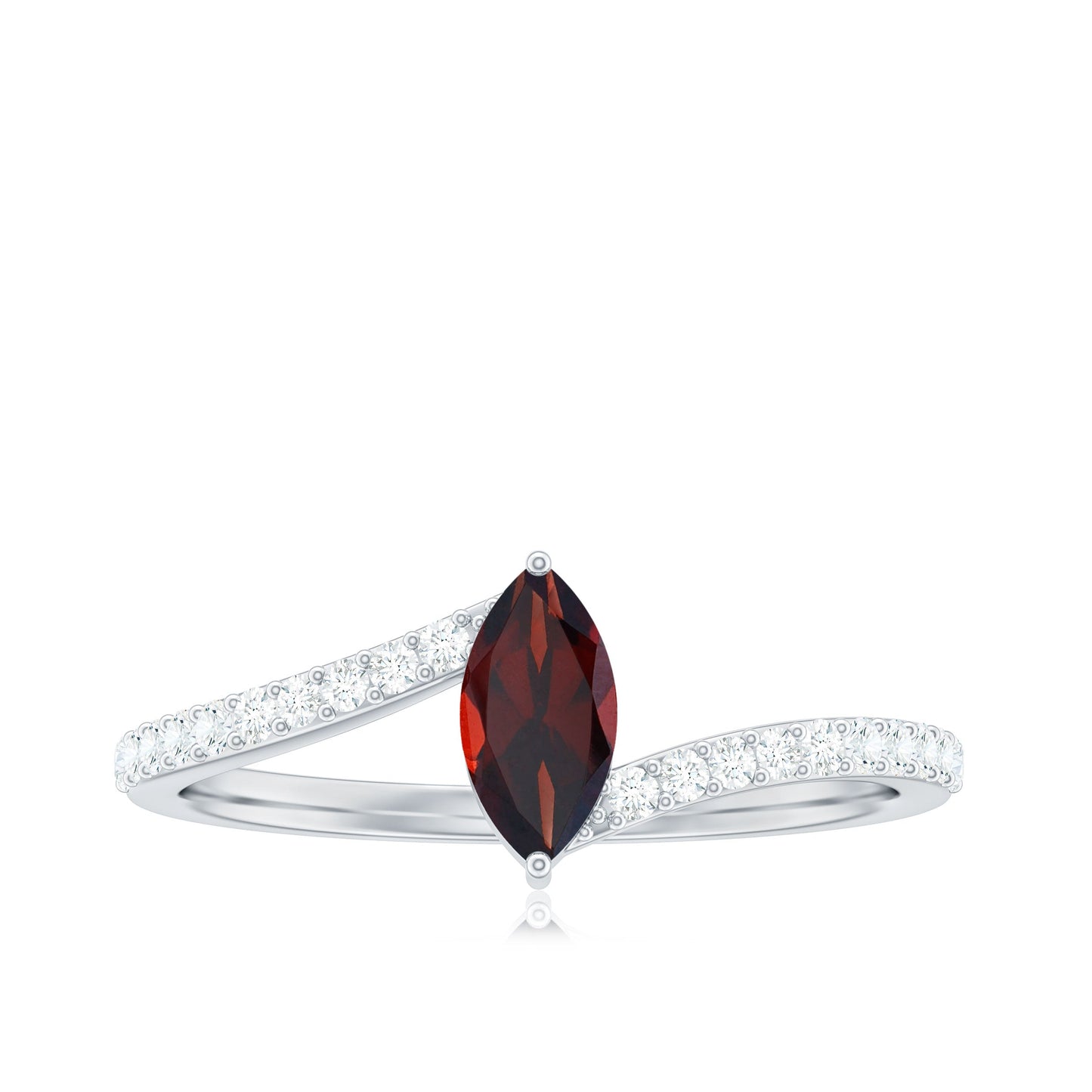 Natural Marquise Garnet Promise Ring with Diamond Bypass Shank