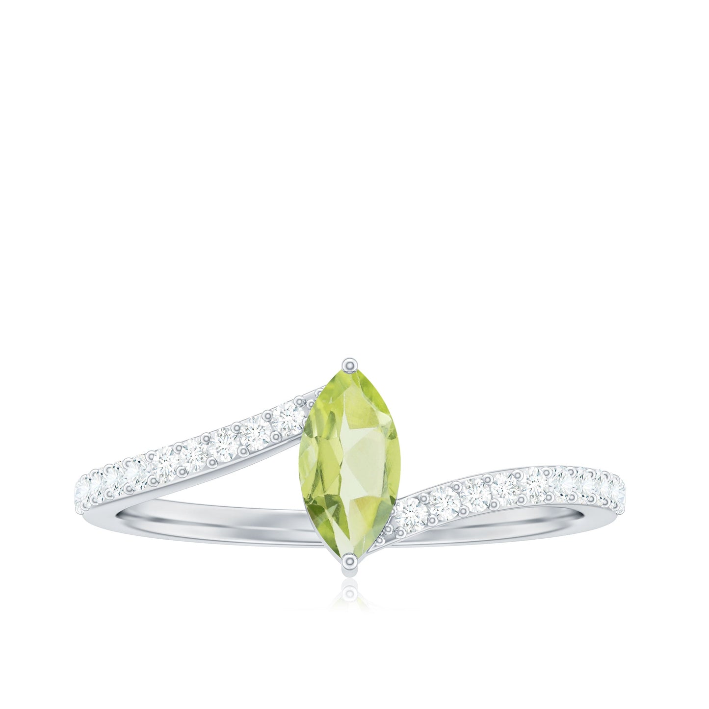 Real 0.7 Carat Peridot Marquise Promise Ring with Diamond Bypass Shank
