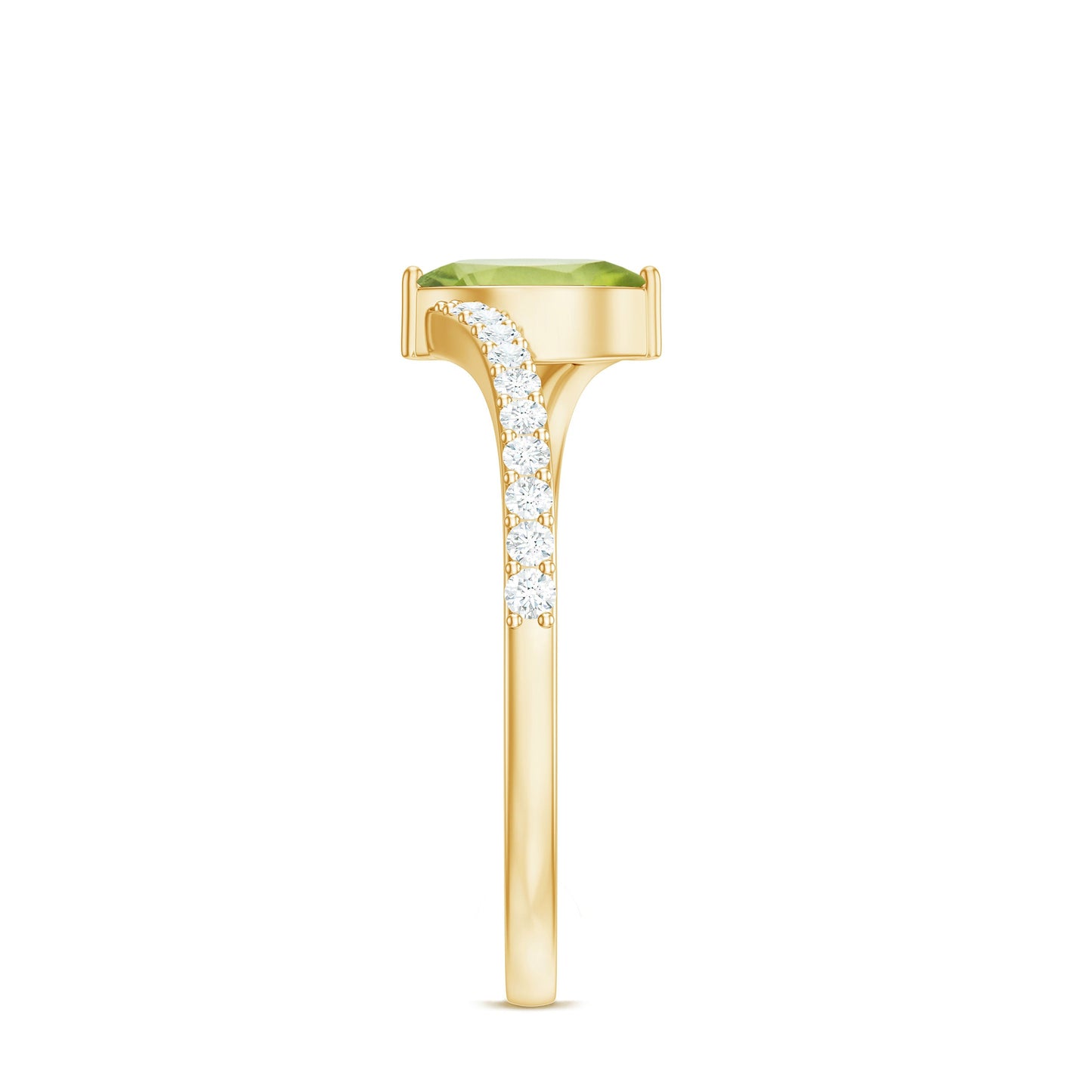Real 0.7 Carat Peridot Marquise Promise Ring with Diamond Bypass Shank