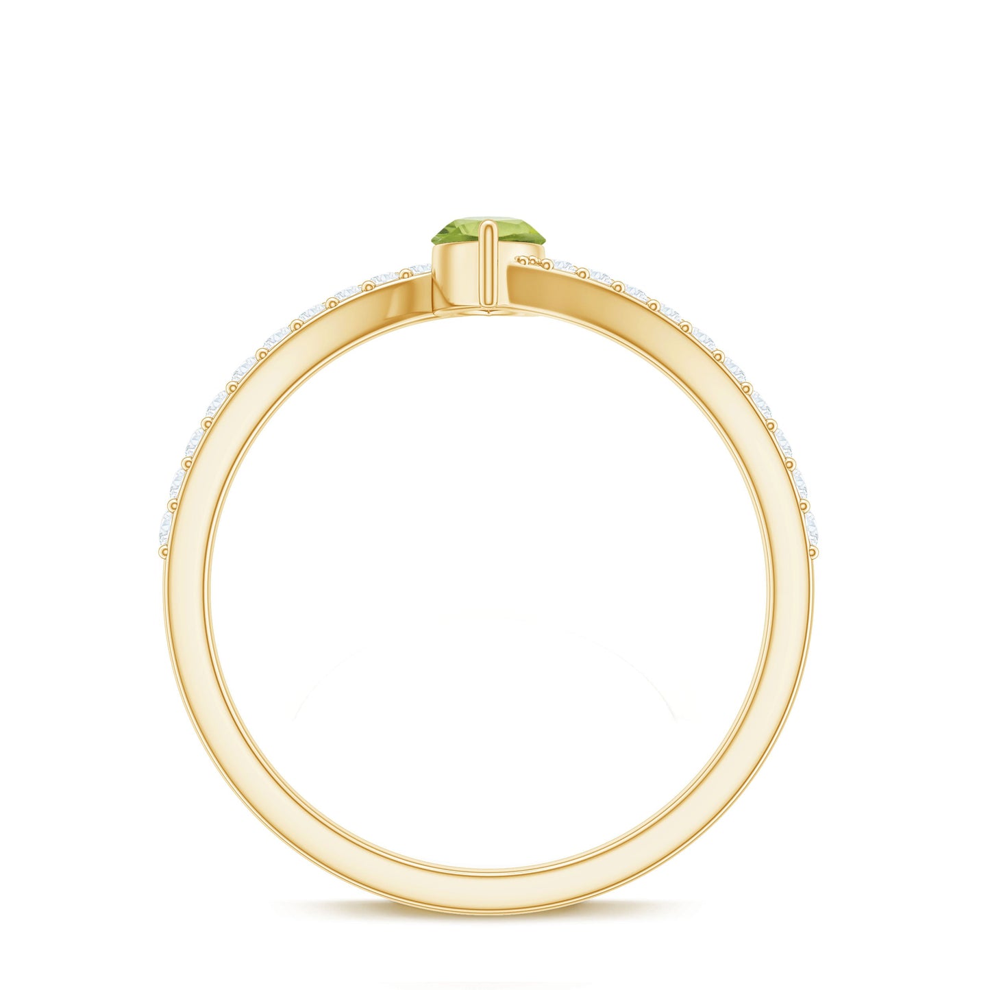Real 0.7 Carat Peridot Marquise Promise Ring with Diamond Bypass Shank