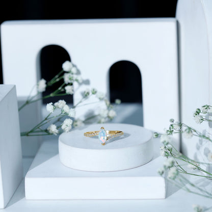 Natural Marquise Ethiopian Opal Diamond Promise Ring with Bypass Shank