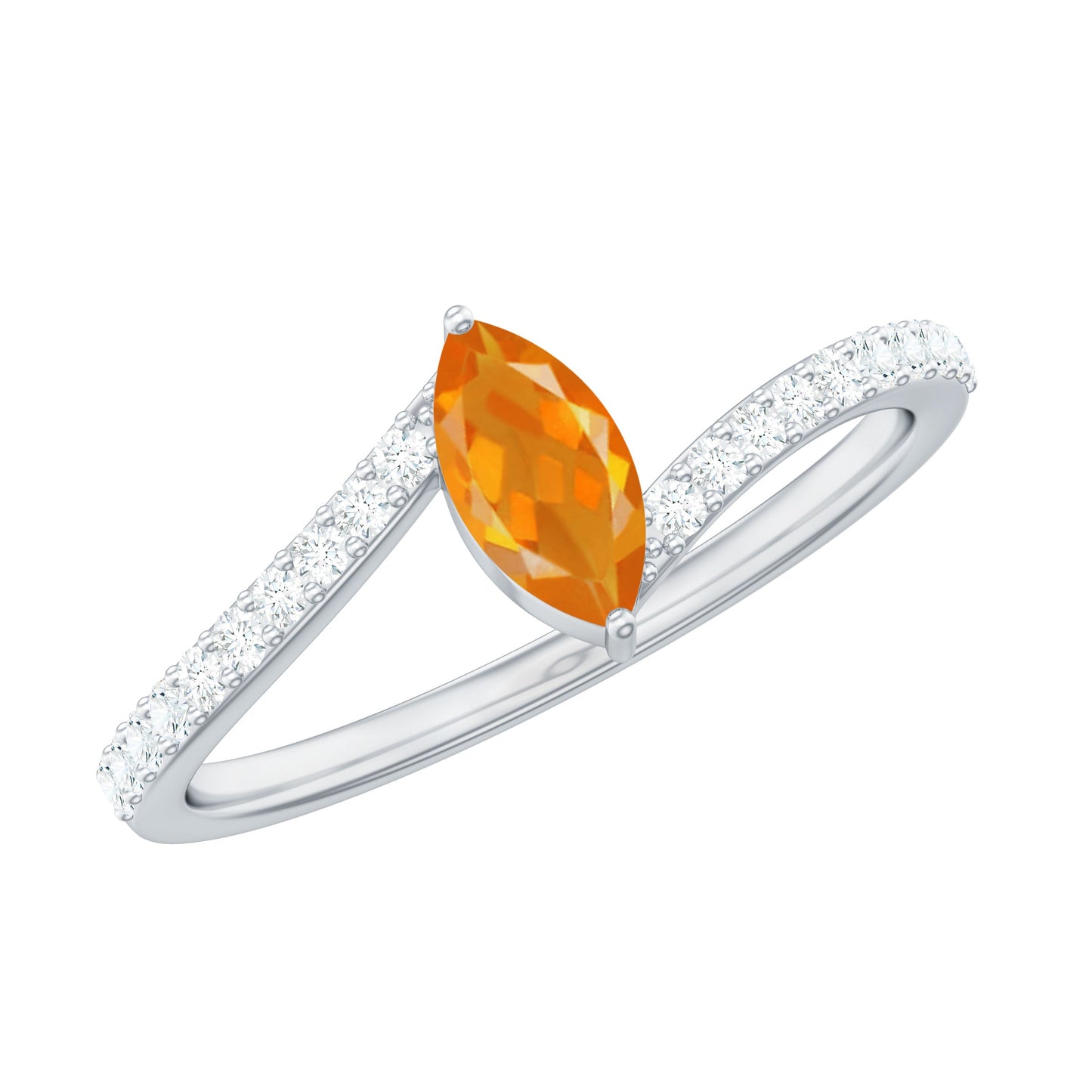 Bypass Engagement Ring with 0.3 Carat Fire Opal and Diamond