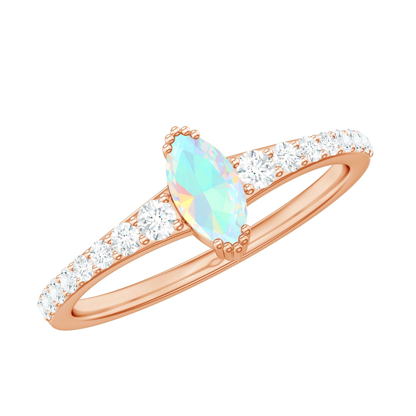 Certified Marquise Opalescent Promise Ring with Real Diamond