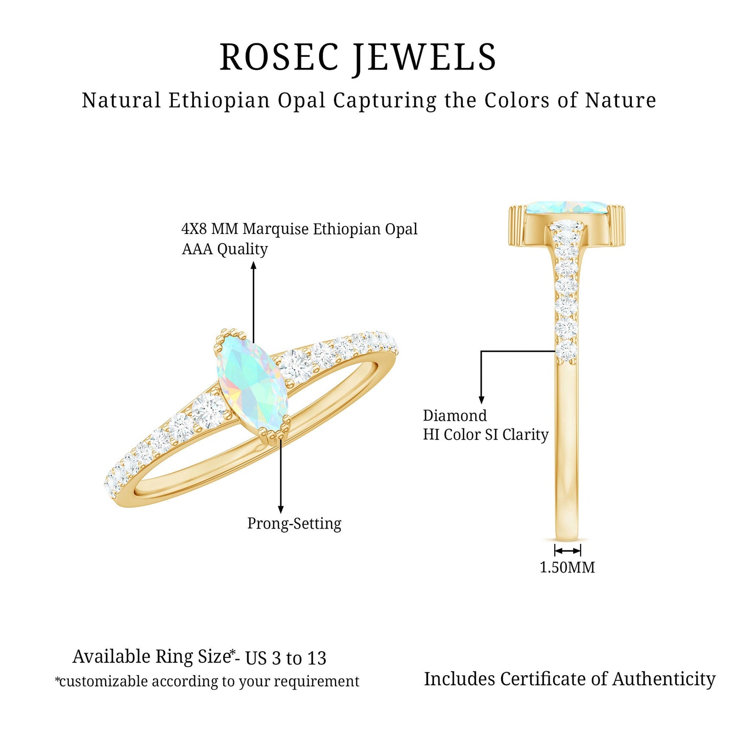 Certified Marquise Opalescent Promise Ring with Real Diamond