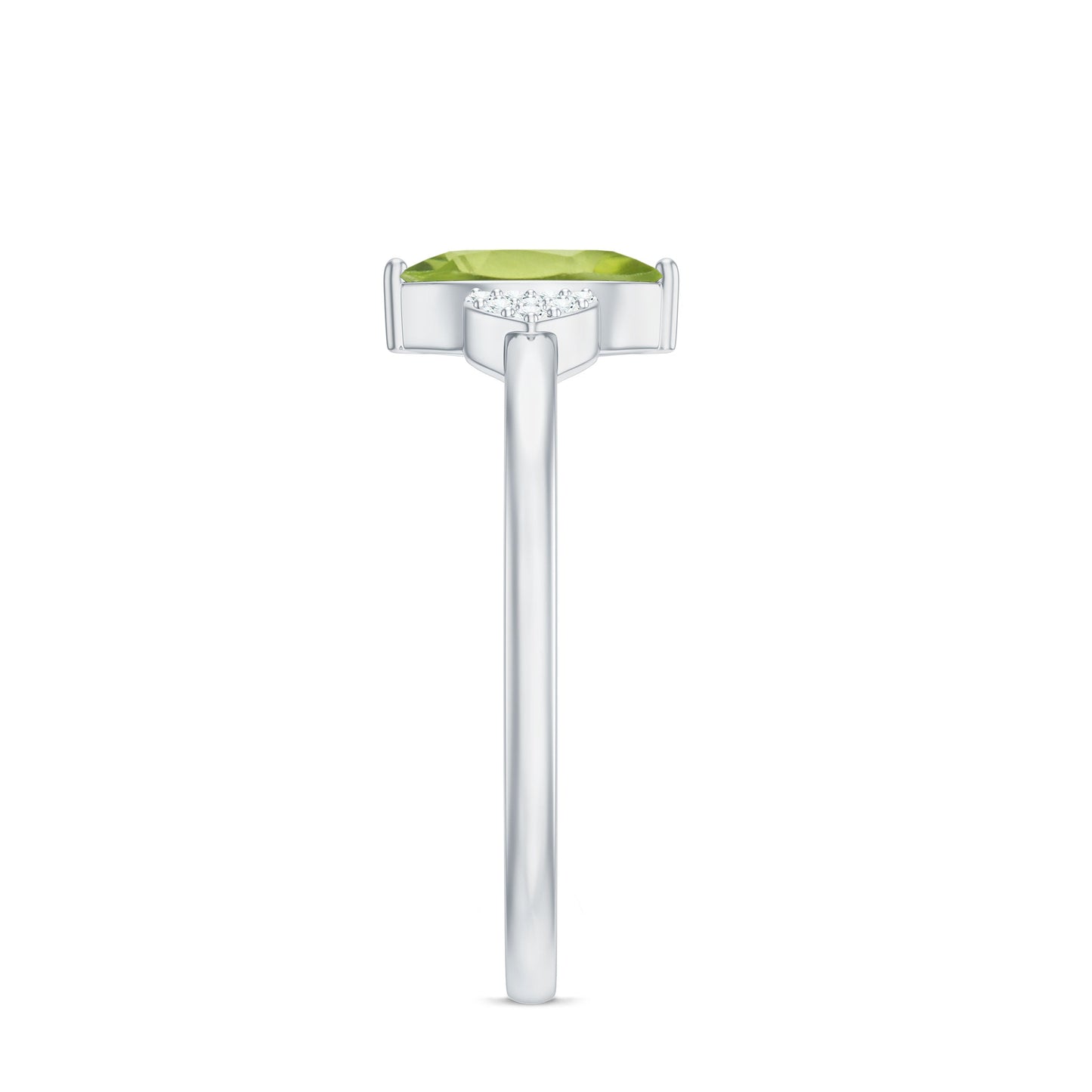 Natural 0.7 Carat Marquise Peridot Promise Ring with Diamond