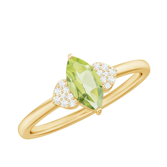 Natural 0.7 Carat Marquise Peridot Promise Ring with Diamond