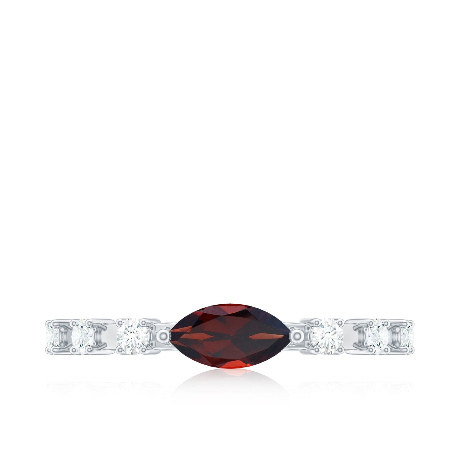 Natural Marquise Garnet Diamond Promise Ring in East West Style