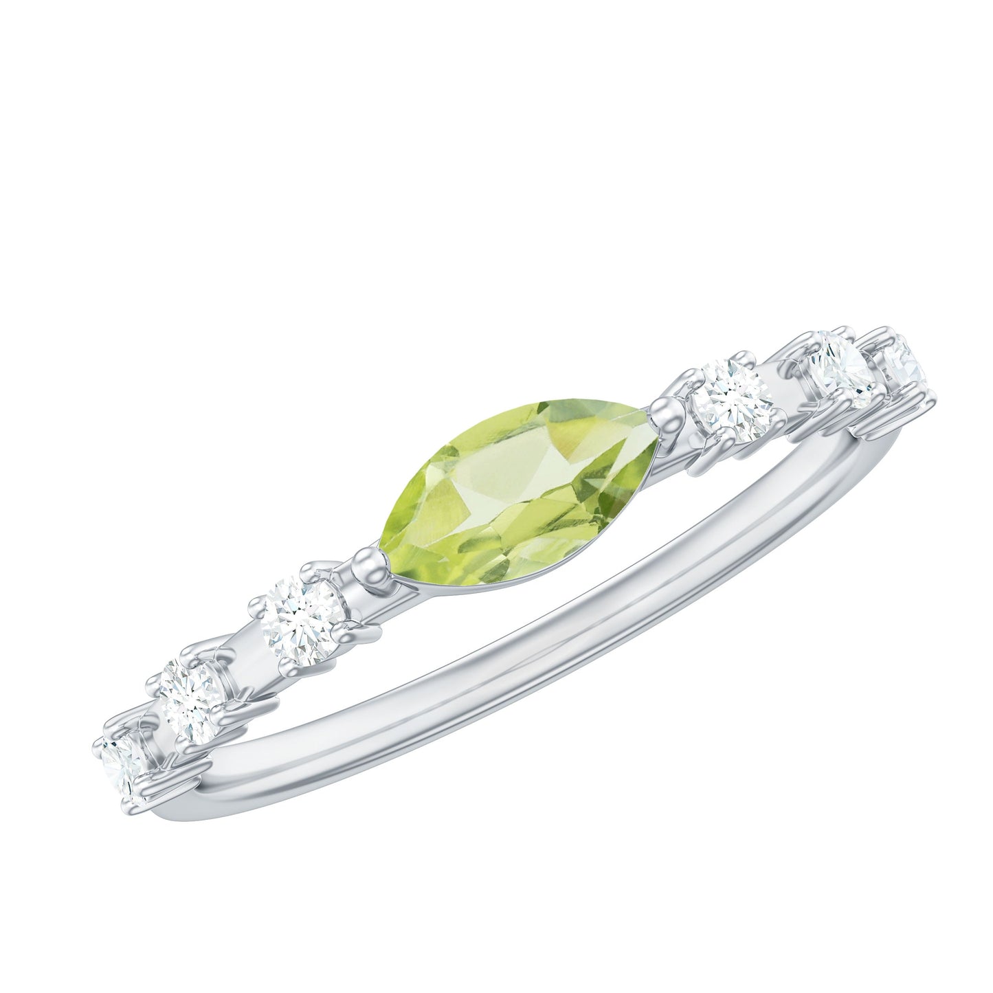 0.75 Carat Peridot East West Ring with Diamond Accent