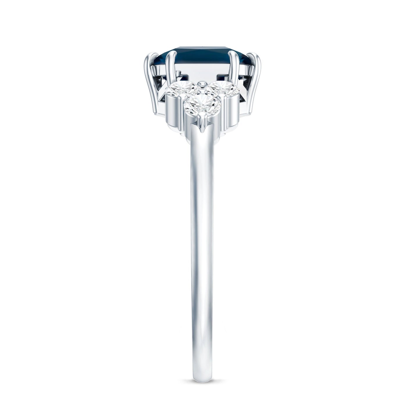 Asscher Cut London Blue Topaz Solitaire Engagement Ring with Diamond Trio