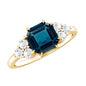 Asscher Cut London Blue Topaz Solitaire Engagement Ring with Diamond Trio