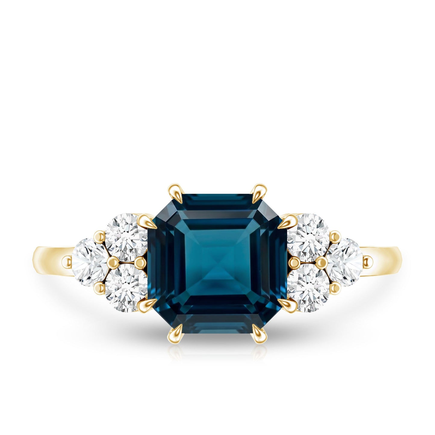 Asscher Cut London Blue Topaz Solitaire Engagement Ring with Diamond Trio