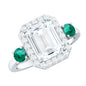 Certified 2.8 Carat Moissanite Emerald Cut Engagement Ring with Emerald