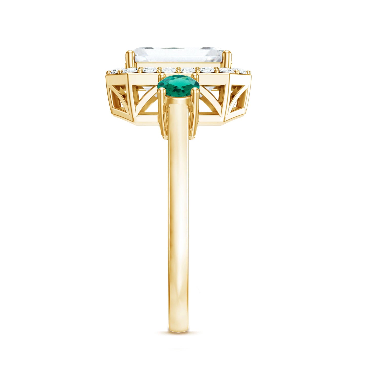 Certified 2.8 Carat Moissanite Emerald Cut Engagement Ring with Emerald