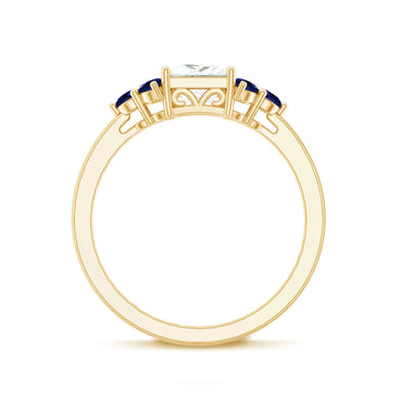 Moissanite Princess Cut Engagement Ring With Lab Grown Blue Sapphire