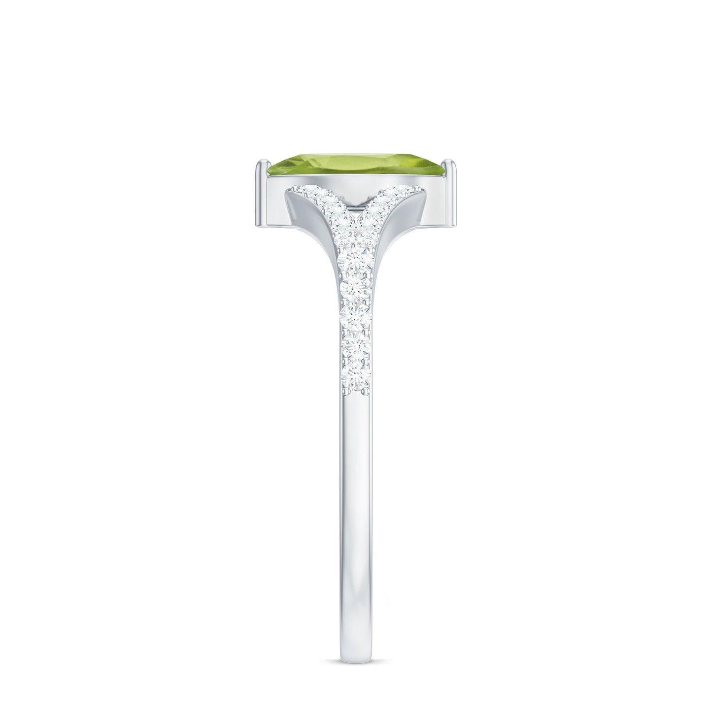 Natural 0.7 Carat Marquise Shape Peridot Promise Ring with Diamond Split Shank