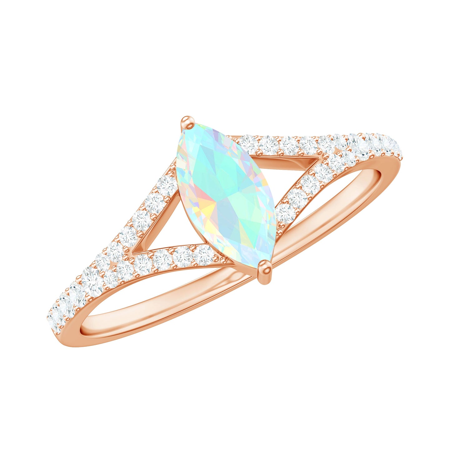Natural Opal Marquise Engagement Ring with Diamond Split Shank