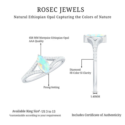 Natural Opal Marquise Engagement Ring with Diamond Split Shank