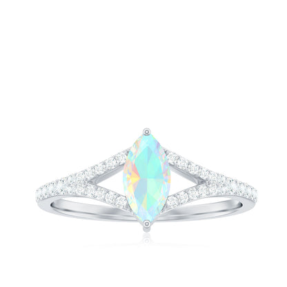 Natural Opal Marquise Engagement Ring with Diamond Split Shank