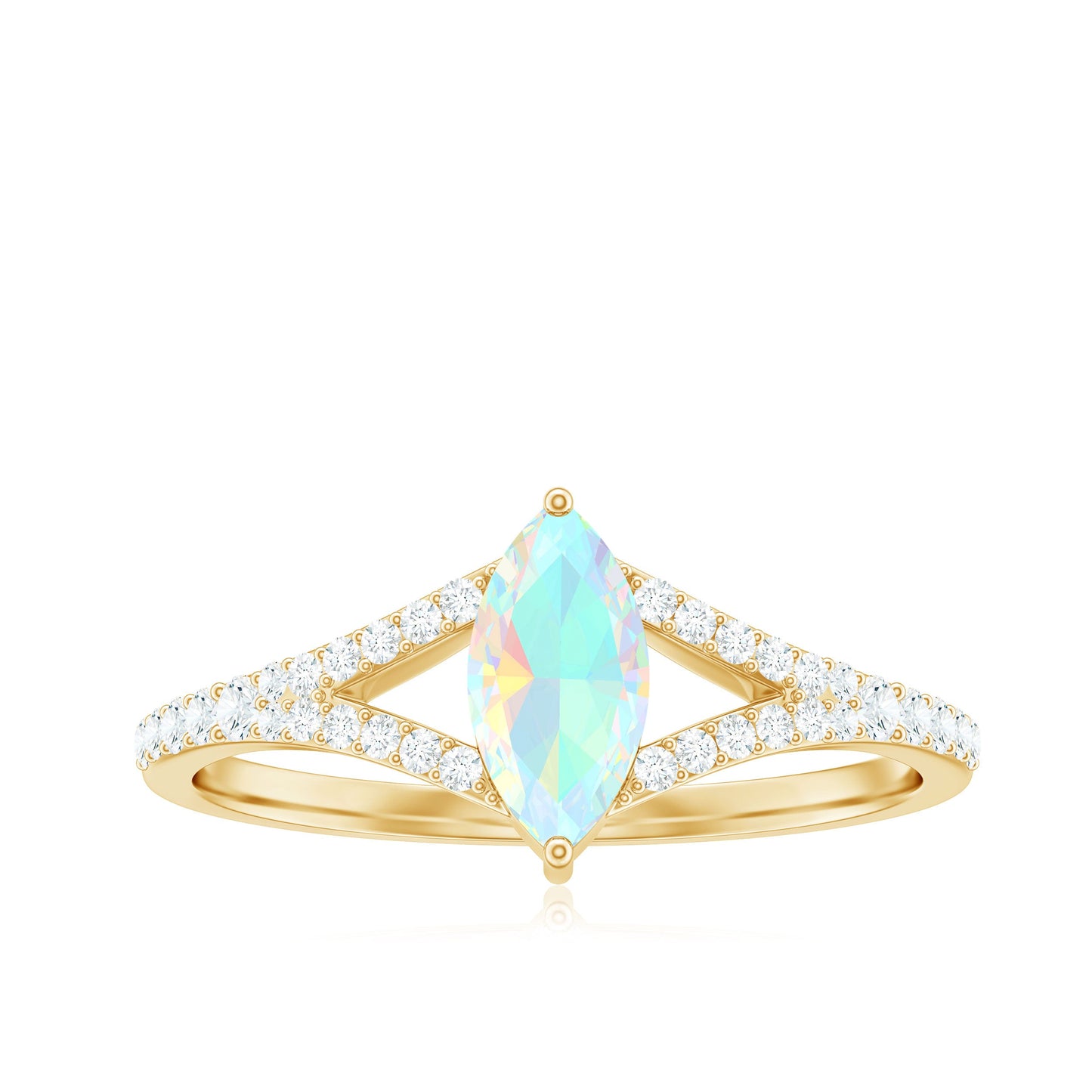 Natural Opal Marquise Engagement Ring with Diamond Split Shank