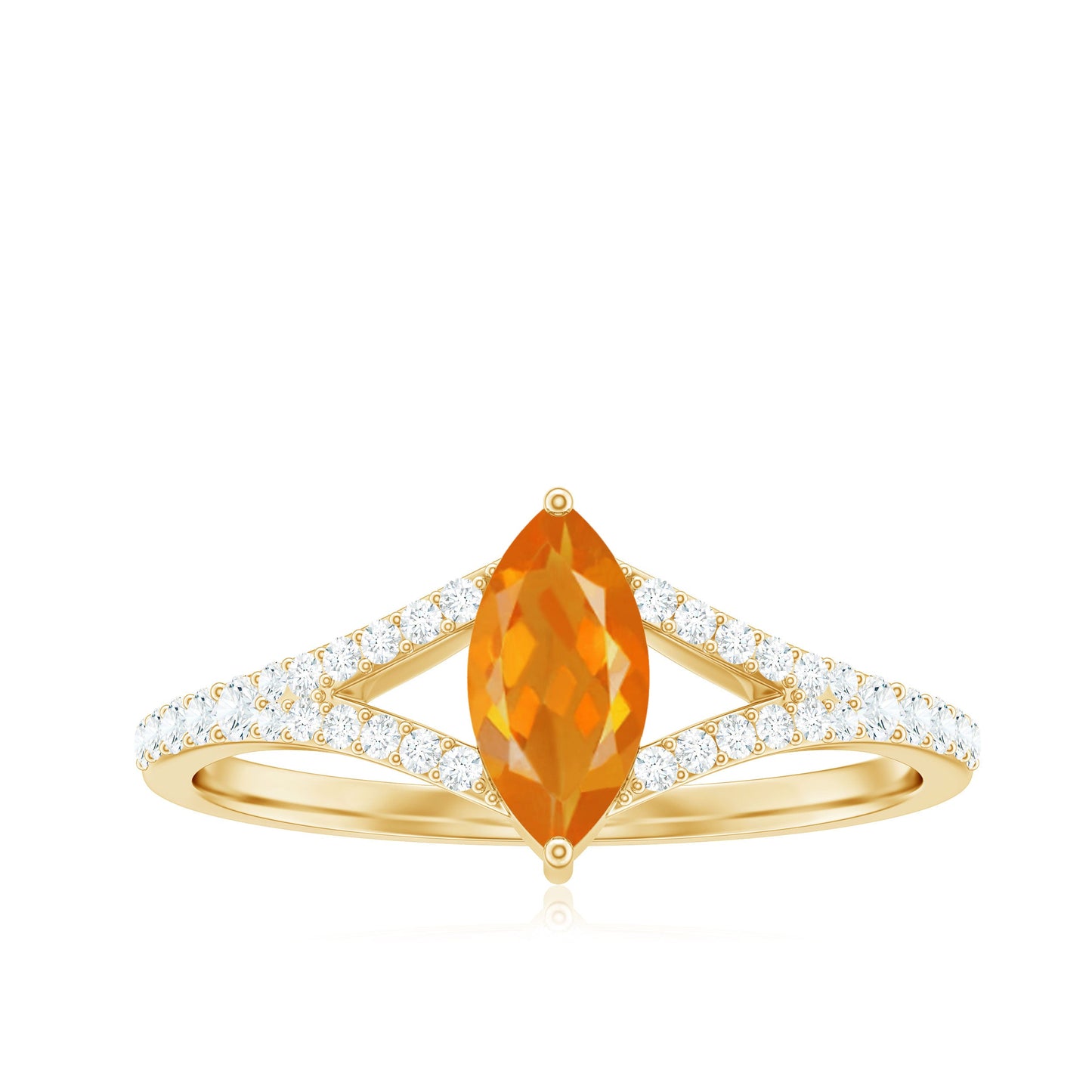 Marquise Fire Opal Split Shank Engagement Ring with Diamond