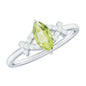 Certified Real 0.7 Carat Marquise Peridot Promise Ring with Diamond