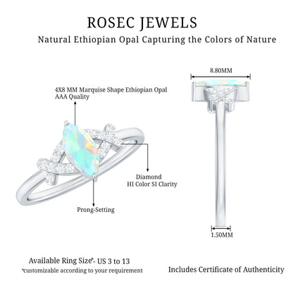 Natural Marquise Opal Diamond Engagement Ring with Certificate
