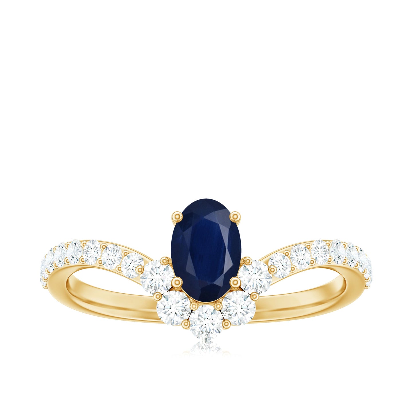 0.6 Carat Oval Cut Blue Sapphire and Diamond Chevron Ring