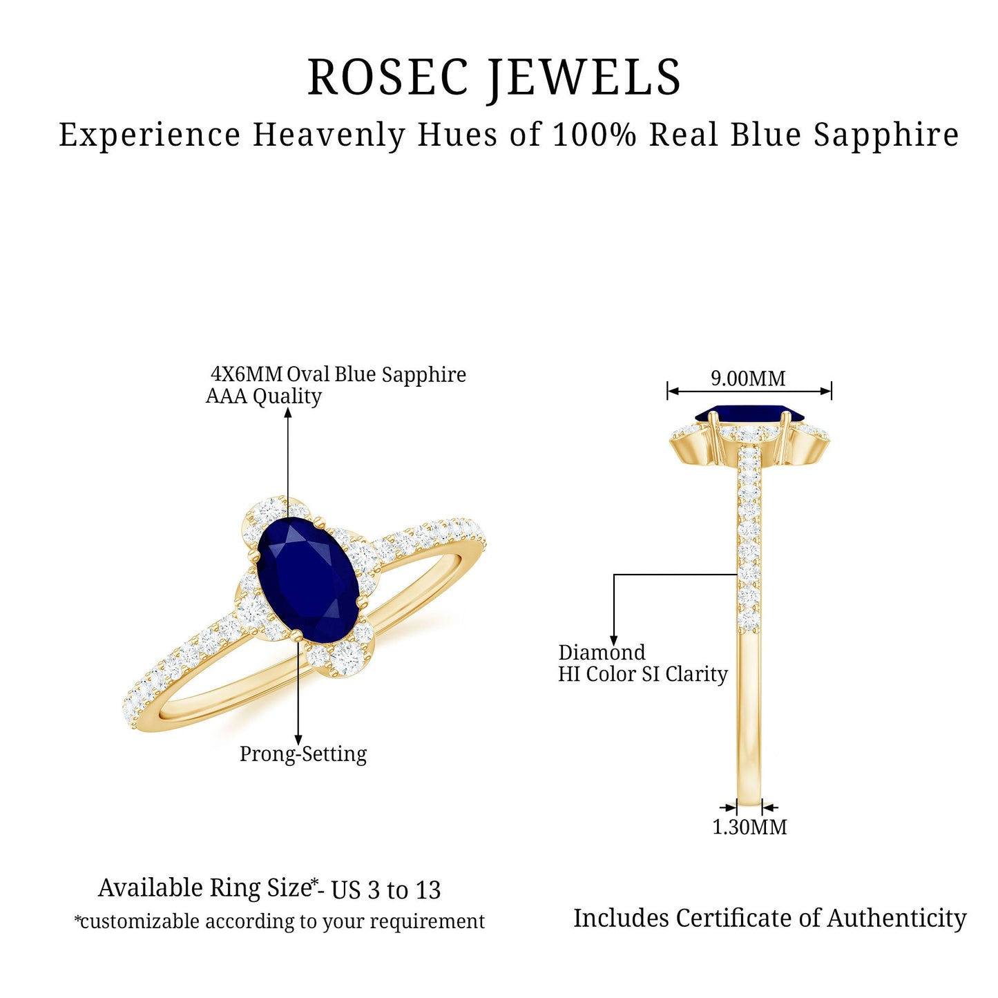 Natural 0.6 Carat Blue Sapphire Oval Engagement Ring with Diamond