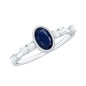 Vintage Looking Blue Sapphire Oval Engagement Ring with Diamond
