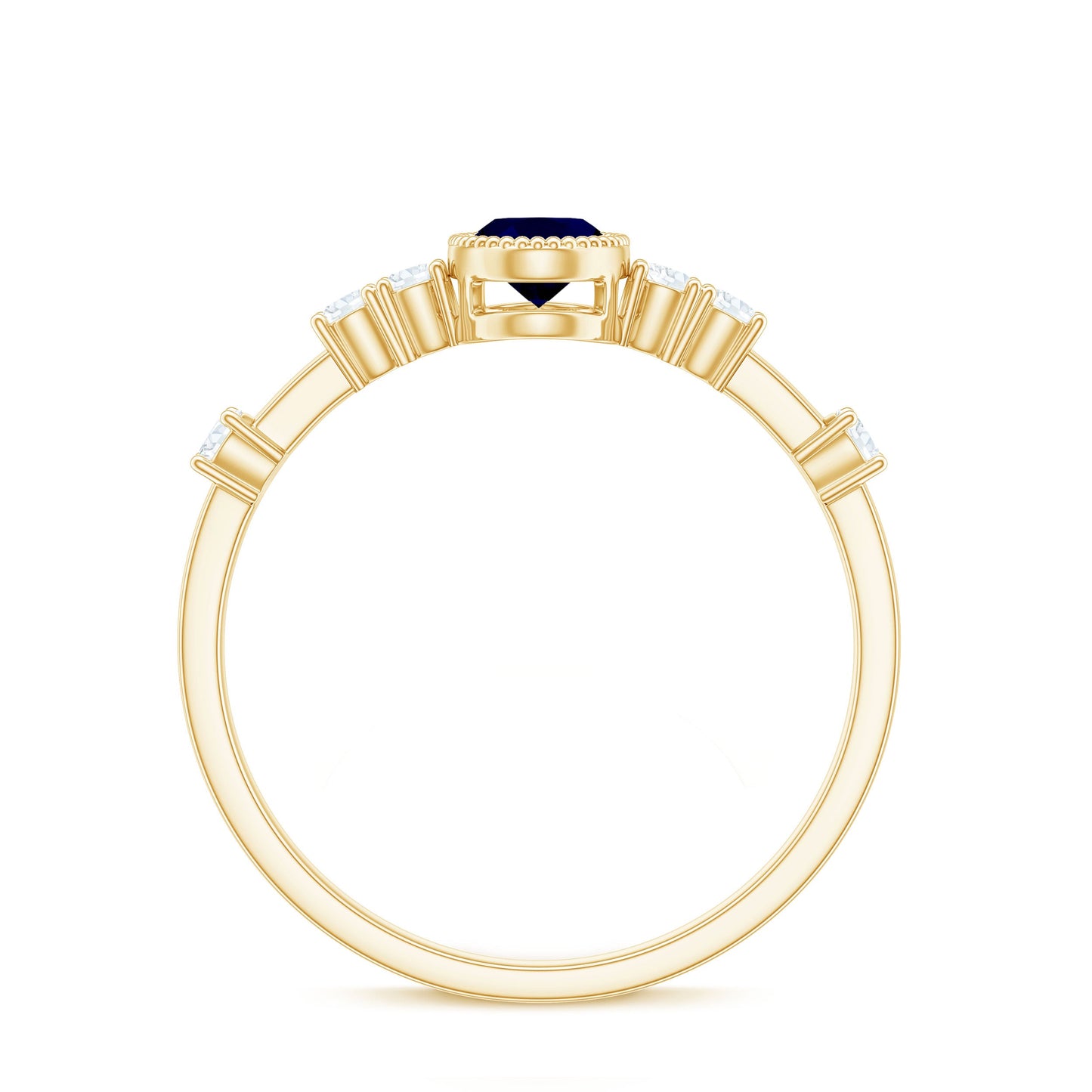 Vintage Looking Blue Sapphire Oval Engagement Ring with Diamond