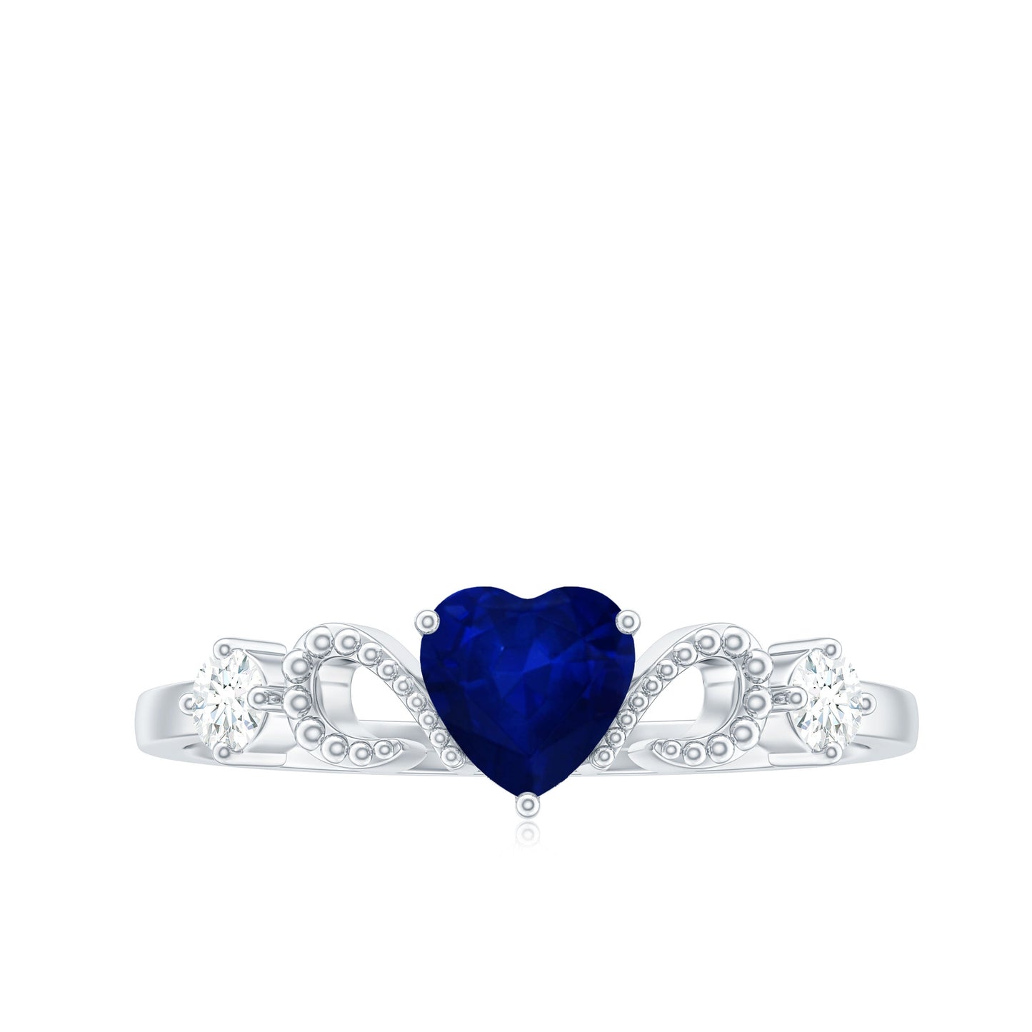 Natural 0.6 Carat Blue Sapphire Heart Promise Ring with Diamond