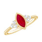 Vintage Style 0.75 Carat Ruby Marquise Engagement Ring with Diamond Trio