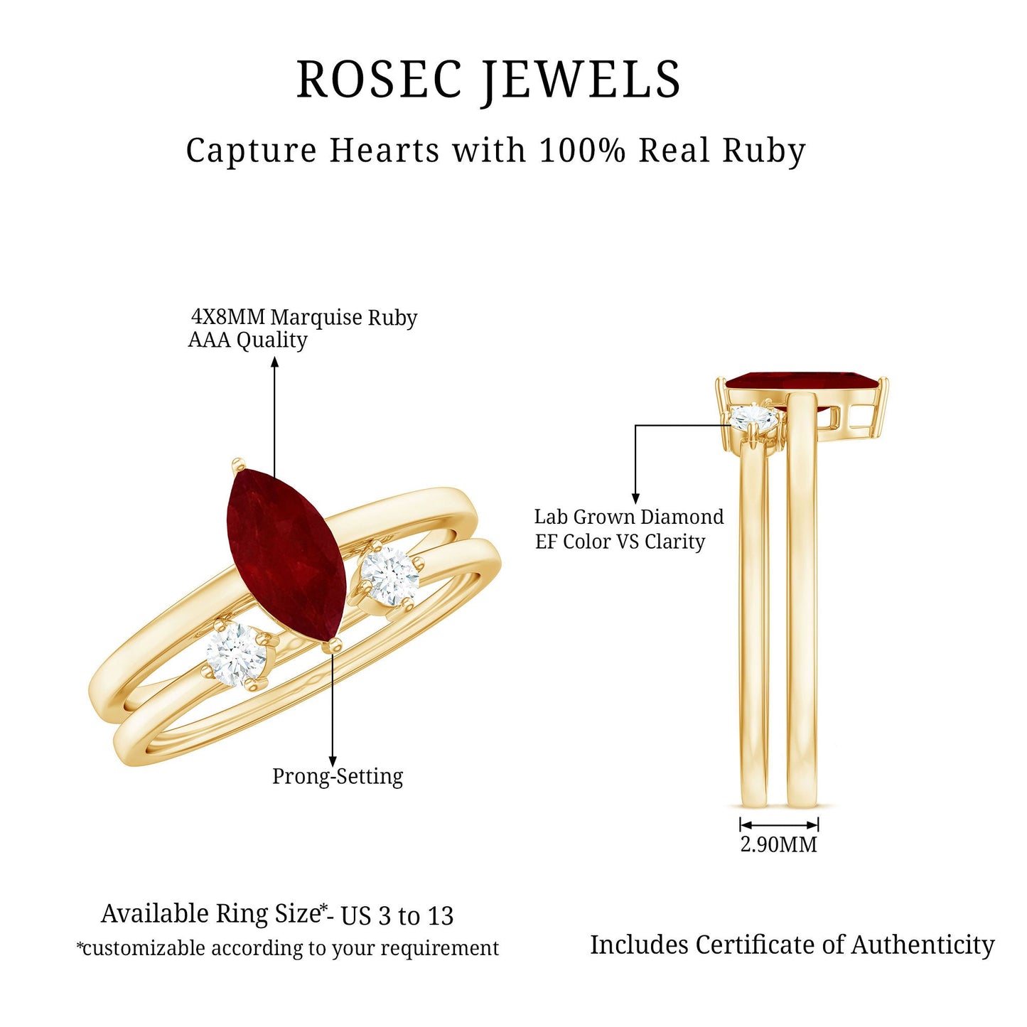 Certified Marquise Ruby Solitaire Wedding Ring Set with Diamond