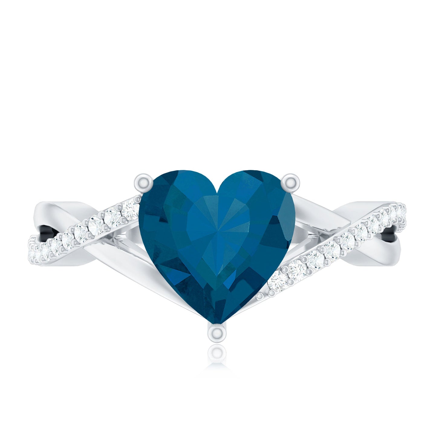 London Blue Topaz and Diamond Heart Engagement Ring in Crossover Band