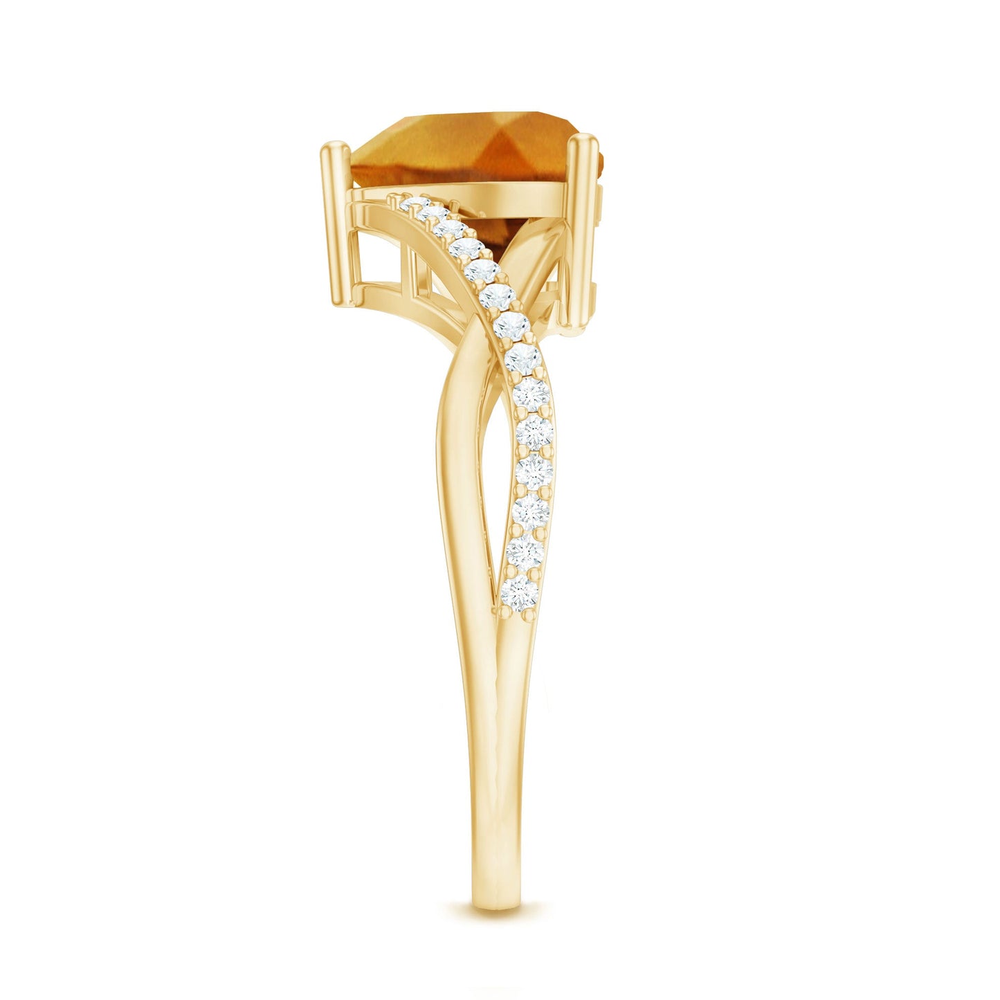 Natural 2 Carat Citrine Heart Engagement Ring with Diamond Crossover Shank