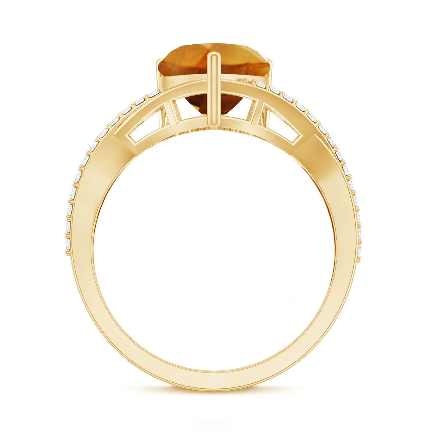 Natural 2 Carat Citrine Heart Engagement Ring with Diamond Crossover Shank
