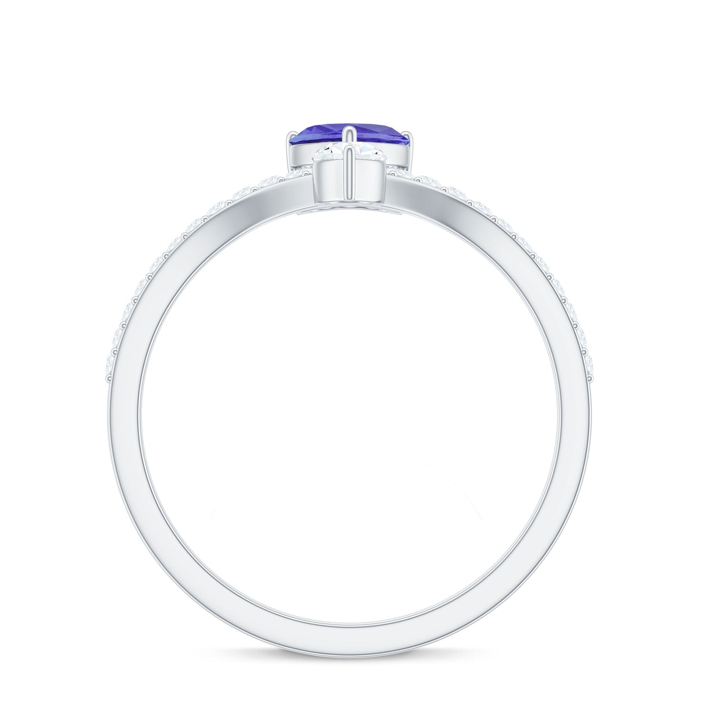 Certified Real Heart Shape Tanzanite Chevron Engagement Ring with Diamond