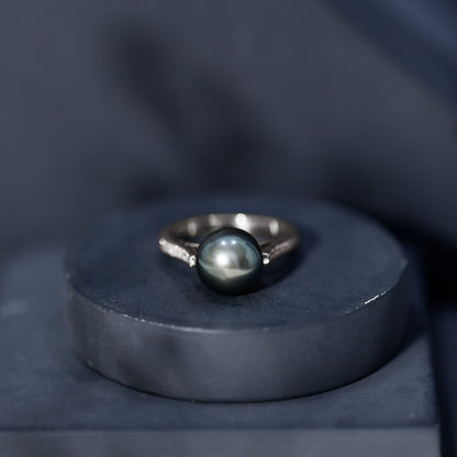 Real Tahitian Pearl Solitaire Engagement Ring with Diamond