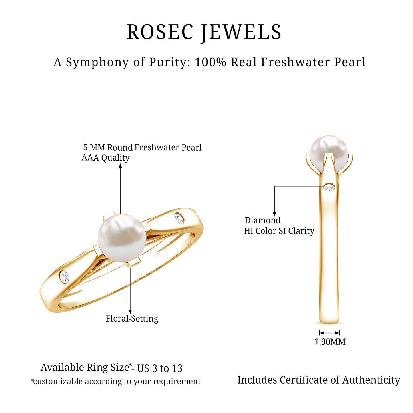 Cultured 2 Carat Freshwater Pearl Solitaire Promise Ring with Diamond