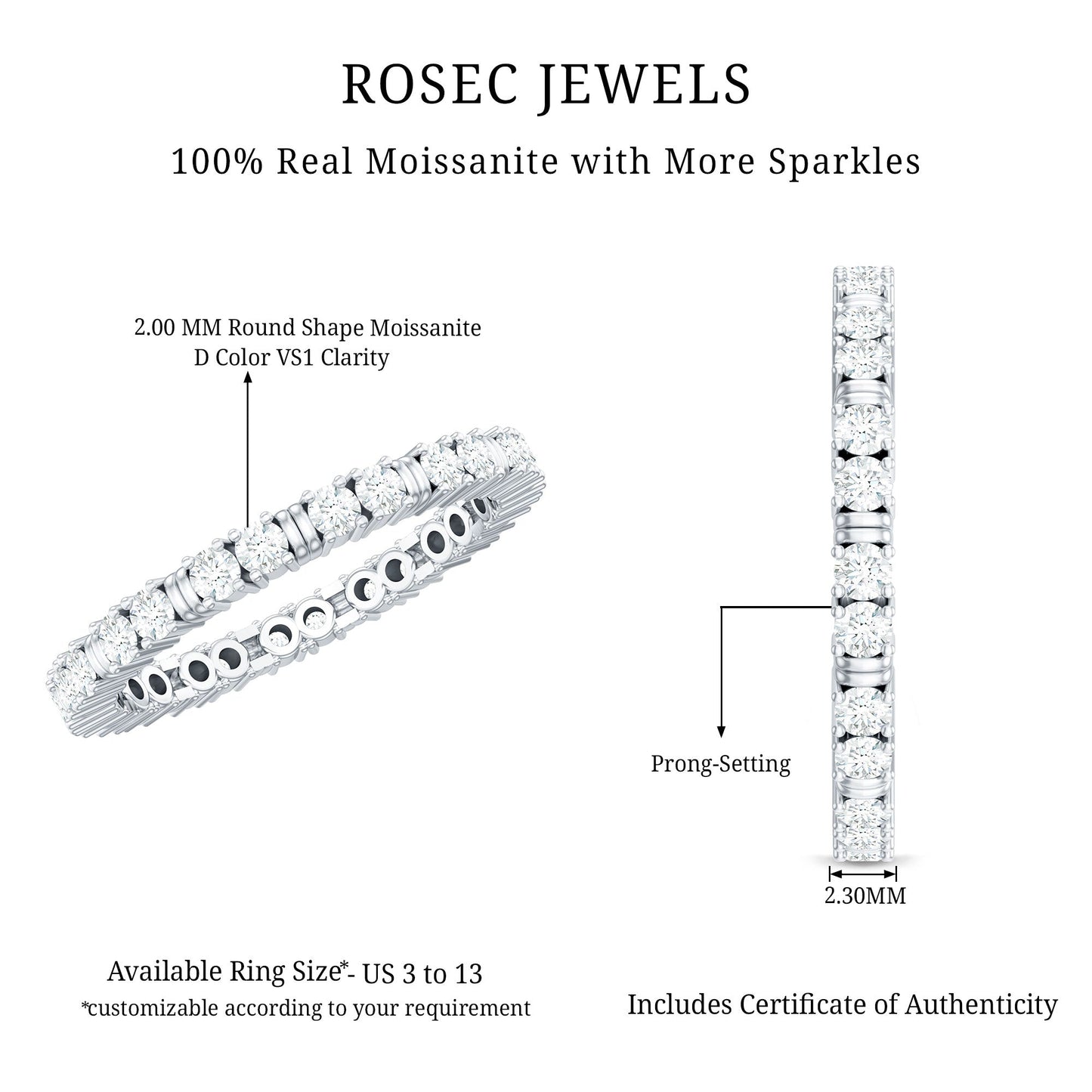 Certified Moissanite Stackable Eternity Band Ring for Her