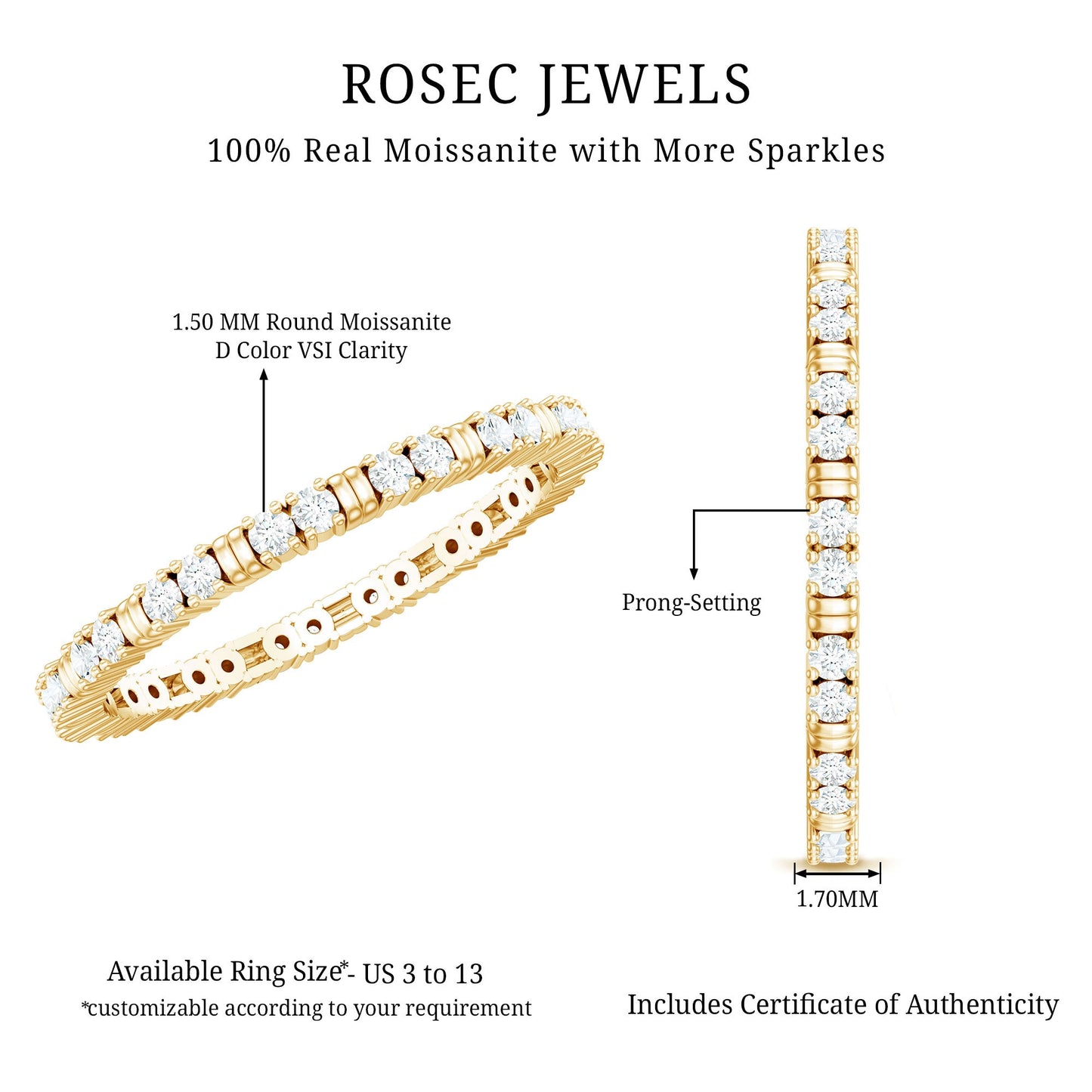 Minimalist Stackable Eternity Ring with Moissanite