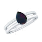 Pear Cut Black Opal and Diamond Double Band Engagement Ring