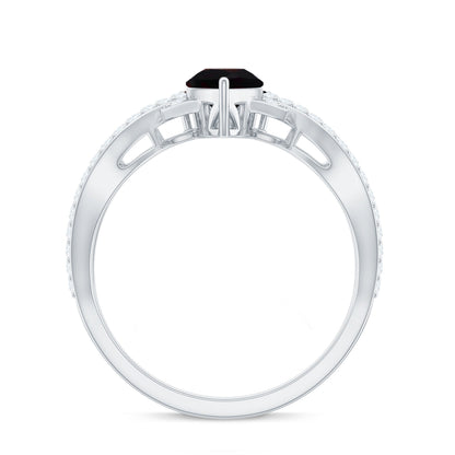 Designer Black Opal Teardrop Crossover Ring with Diamond