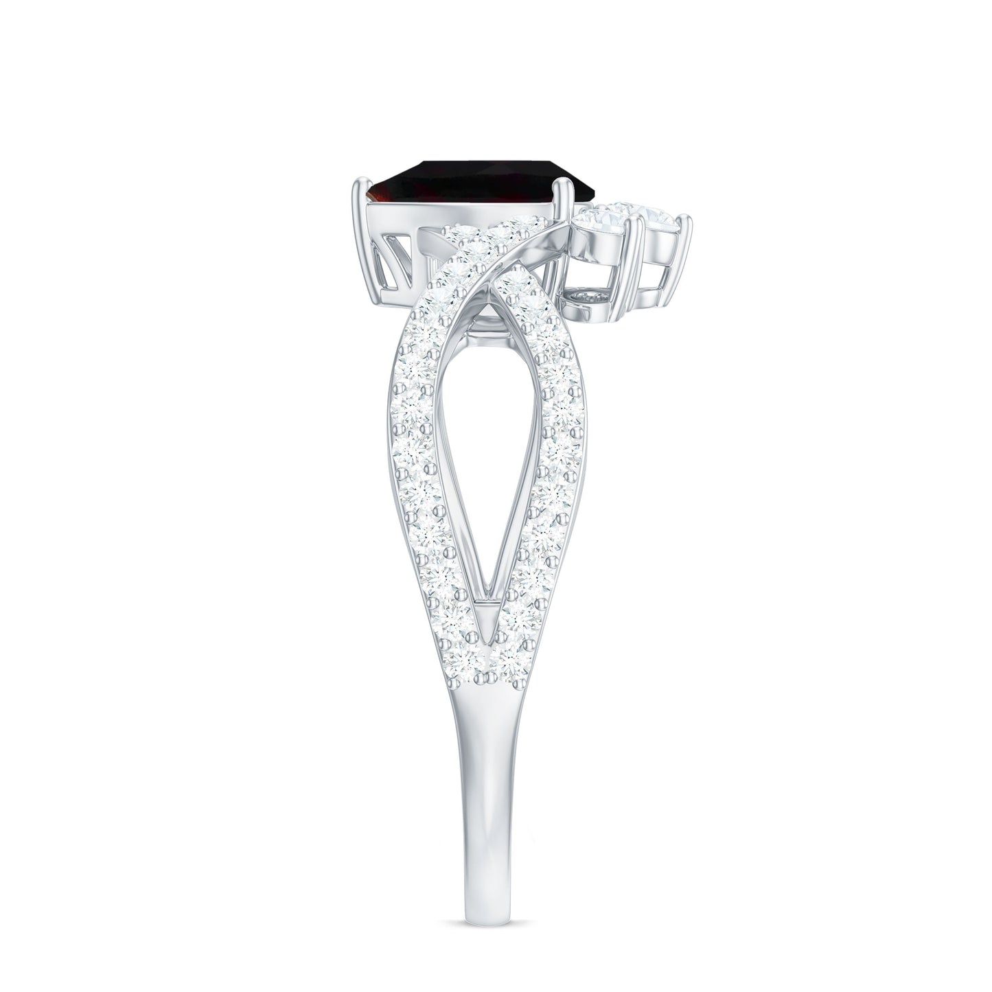 Designer Black Opal Teardrop Crossover Ring with Diamond
