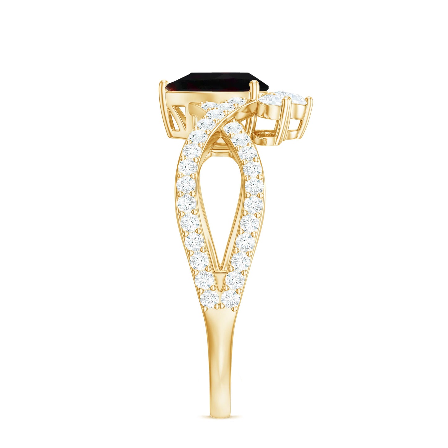 Designer Black Opal Teardrop Crossover Ring with Diamond