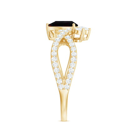 Designer Black Opal Teardrop Crossover Ring with Diamond