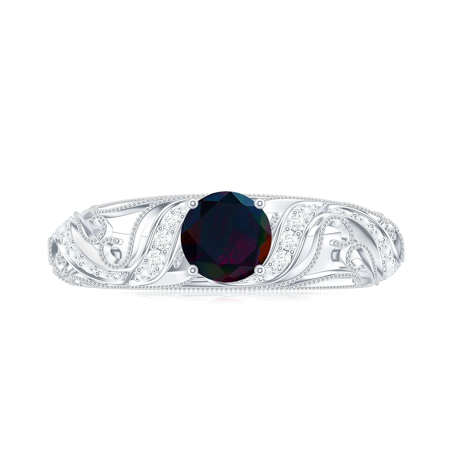 Natural Black Opal Vintage Inspired Engagement Ring