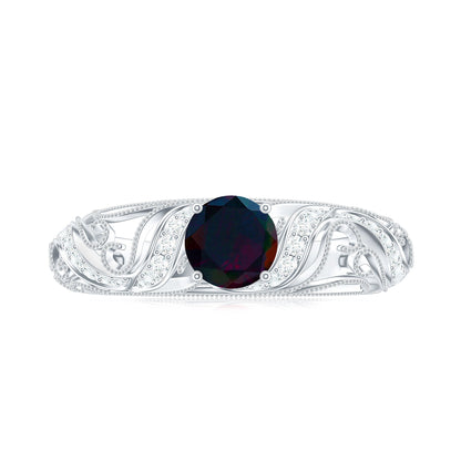 Natural Black Opal Vintage Inspired Engagement Ring